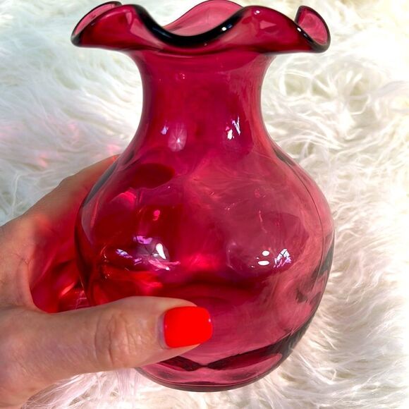 Fenton Cranberry Glass Vase - Picture 3 of 7